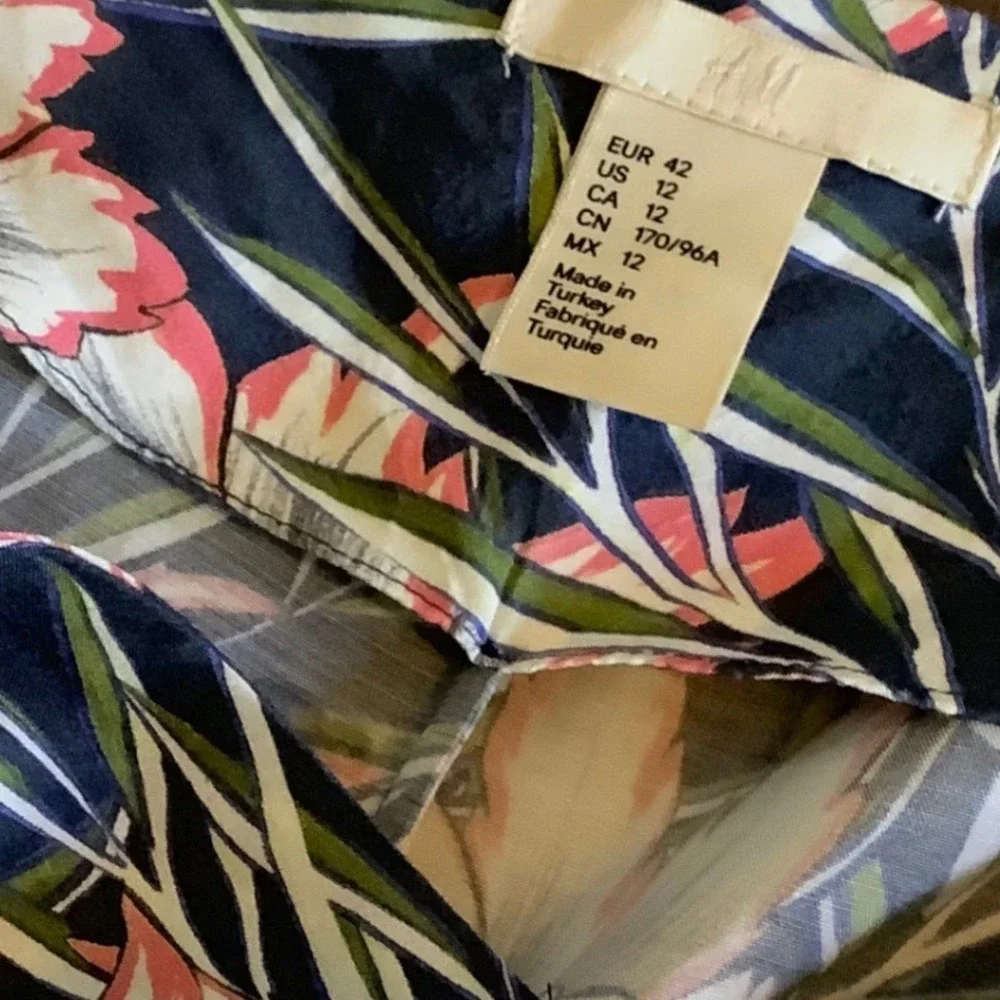 H&M Floral Kimono Duster Longline Open Front Maxi‎ Cardigan Navy Pink Size 12